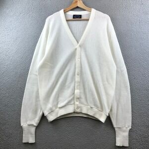 Vintage Jantzen Sweater Mens Cardigan Knit Button Up White USA Made L